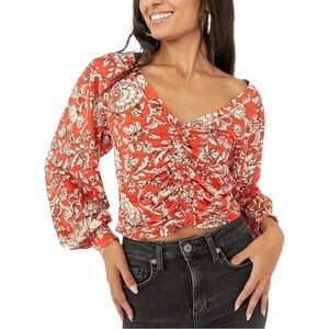 Free People Say The Word Ruby Floral Puff Sleeve Long Sleeve Top